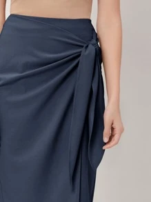 MOTF PREMIUM VISCOSE WRAP KNOTTED SKIRT - Navy Blue - View 4