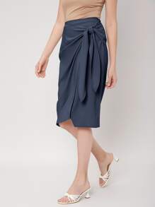 MOTF PREMIUM VISCOSE WRAP KNOTTED SKIRT - Navy Blue - View 6
