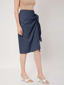 MOTF PREMIUM VISCOSE WRAP KNOTTED SKIRT - Navy Blue - View 7