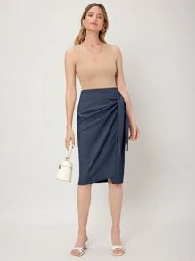 MOTF PREMIUM VISCOSE WRAP KNOTTED SKIRT - Navy Blue - View 10