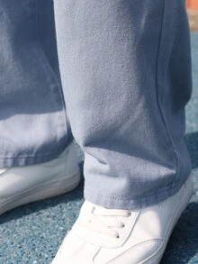 Manfinity 男士拉鏈門襟斜口袋牛仔褲 - 淺色水洗藍 - 查看 7