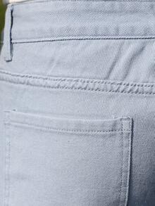 Manfinity 男士拉鏈門襟斜口袋牛仔褲 - 淺色水洗藍 - 查看 8