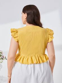 SHEIN Top corto con nudo delantero ribete con fruncido - Amarillo - Ver 2