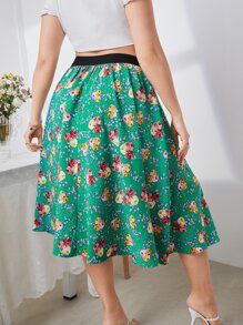 SHEIN Plus Dot & Floral Print Contrast Tape Skirt - Multicolor - View 2