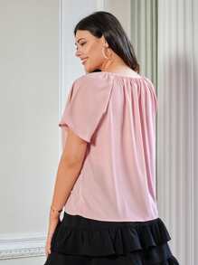 SHEIN Clasi 大碼鏤空蝴蝶袖襯衫 - 淺粉色 - 查看 2