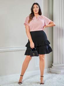 SHEIN Clasi 大碼鏤空蝴蝶袖襯衫 - 淺粉色 - 查看 5