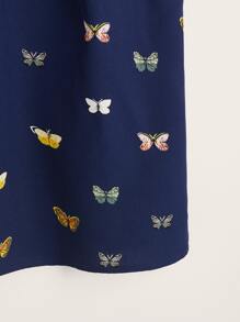 SHEIN LUNE 大碼蝴蝶圖案缺口領吊帶上衣 - 藍色 - 查看 3