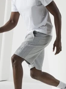 Boyfriend Style Men Letter Embroidery Slant Pocket Sports Shorts - Light Grey - View 3