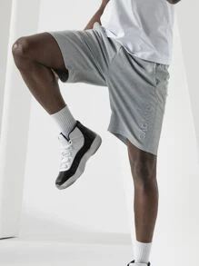 Boyfriend Style Men Letter Embroidery Slant Pocket Sports Shorts - Light Grey - View 4