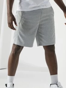 Boyfriend Style Men Letter Embroidery Slant Pocket Sports Shorts - Light Grey - View 5