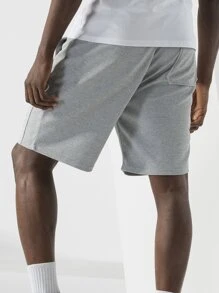 Boyfriend Style Men Letter Embroidery Slant Pocket Sports Shorts - Light Grey - View 6