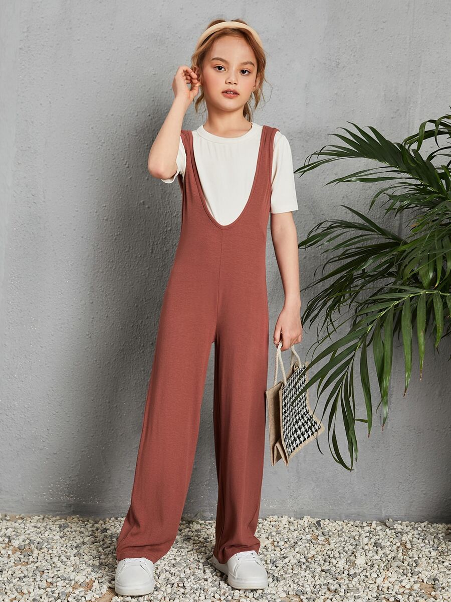 SHEIN 女孩背帶連體褲和T恤 - 彩色 - 查看 1