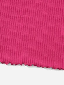 SHEIN Girls Lettuce Trim Embroidery Letter Rib-knit Dress - Hot Pink - View 4