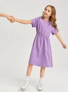 SHEIN Đầm Gái màu trơn Giải trí - Màu Lilac Tím - Xem 1