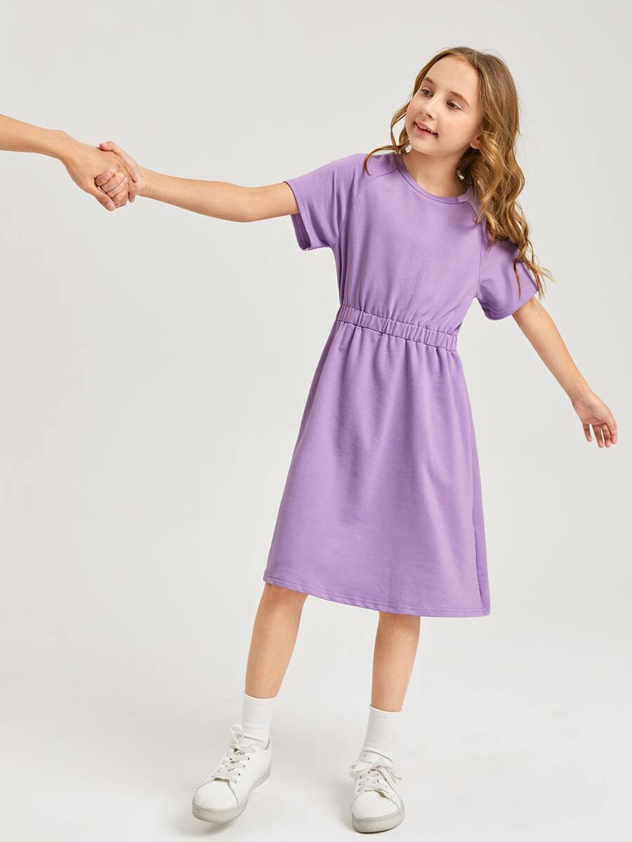 SHEIN Đầm Gái màu trơn Giải trí - Màu Lilac Tím - Xem 1