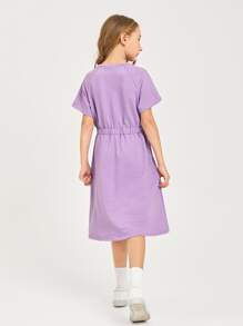 SHEIN Đầm Gái màu trơn Giải trí - Màu Lilac Tím - Xem 2