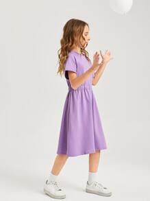 SHEIN Đầm Gái màu trơn Giải trí - Màu Lilac Tím - Xem 4