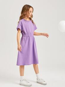 SHEIN Đầm Gái màu trơn Giải trí - Màu Lilac Tím - Xem 5