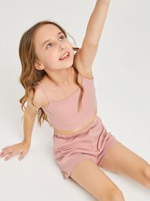 SHEIN Bộ hai mảnh Gái Gân đan màu trơn Giải trí - Màu Hồng baby - Xem 1