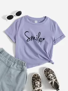 SHEIN Tops con gái Tim Lá thư Giải trí - Màu Lilac Tím - Xem 1