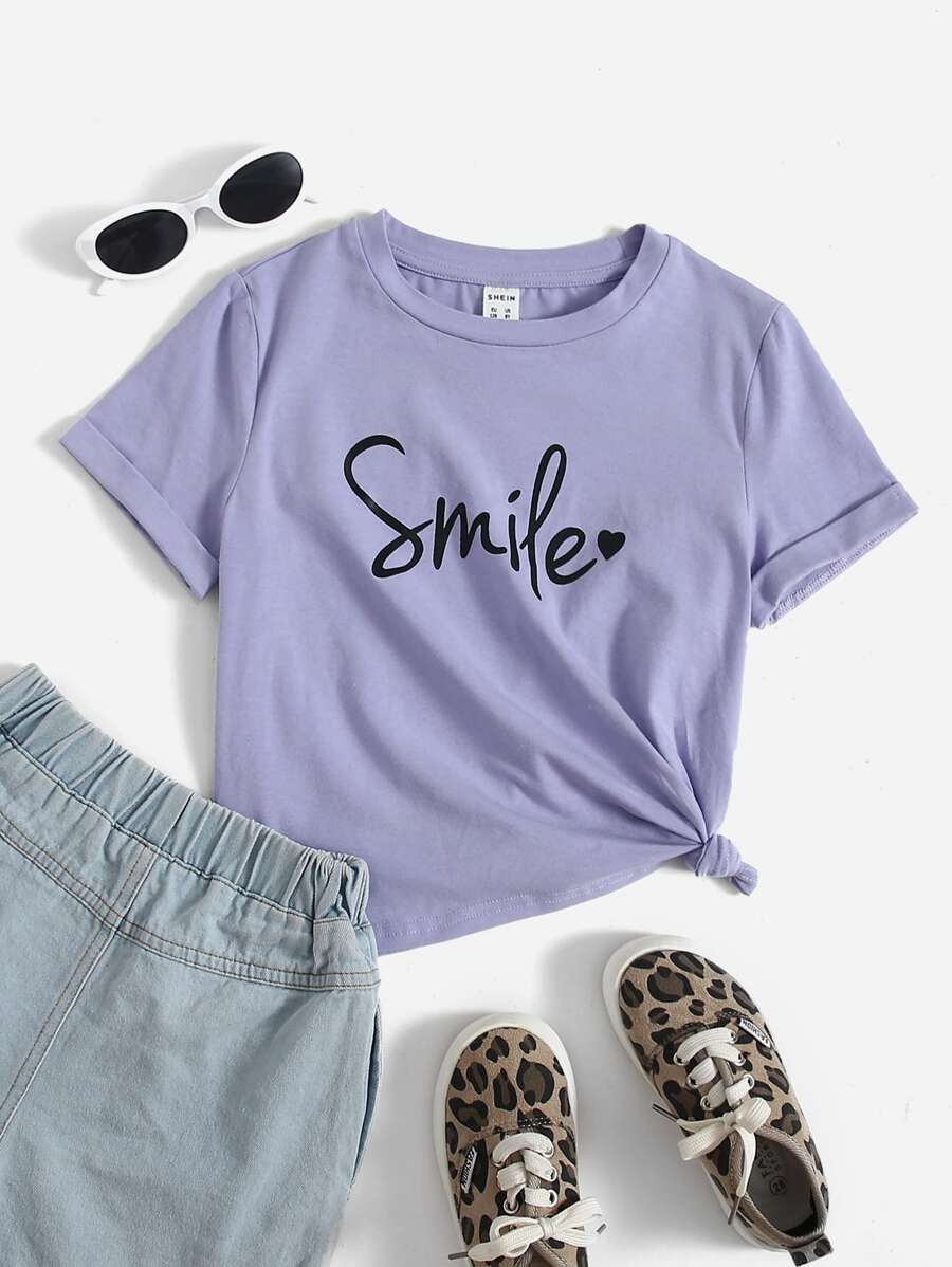 SHEIN Tops con gái Tim Lá thư Giải trí - Màu Lilac Tím - Xem 1
