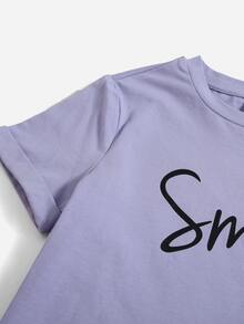SHEIN Tops con gái Tim Lá thư Giải trí - Màu Lilac Tím - Xem 3