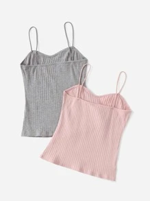 SHEIN 青少年女孩2入組素色吊帶上衣 - 彩色 - 查看 2