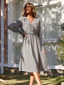 SHEIN Unity Đầm Trọn gói Tách cao Tất cả trên in Giải trí - Đen và trắng - Xem 5