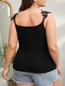SHEIN Privé Plus Guipure Lace Appliques Cami Top - Black - View 2