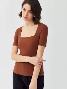 MOTF PREMIUM SQUARE NECK T-SHIRT - Rust Brown - View 4