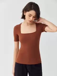 MOTF PREMIUM SQUARE NECK T-SHIRT - Rust Brown - View 5