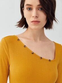 MOTF ECO RECYCLED POLYESTER ASYMMETRICAL NECK BODYSUIT - Mustard Yellow - View 3