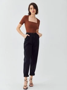 MOTF PREMIUM SQUARE NECK T-SHIRT - Rust Brown - View 9