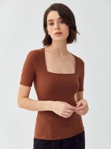 MOTF PREMIUM SQUARE NECK T-SHIRT - Rust Brown - View 10