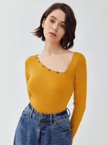 MOTF ECO RECYCLED POLYESTER ASYMMETRICAL NECK BODYSUIT - Mustard Yellow - View 7