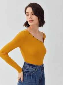 MOTF ECO RECYCLED POLYESTER ASYMMETRICAL NECK BODYSUIT - Mustard Yellow - View 10