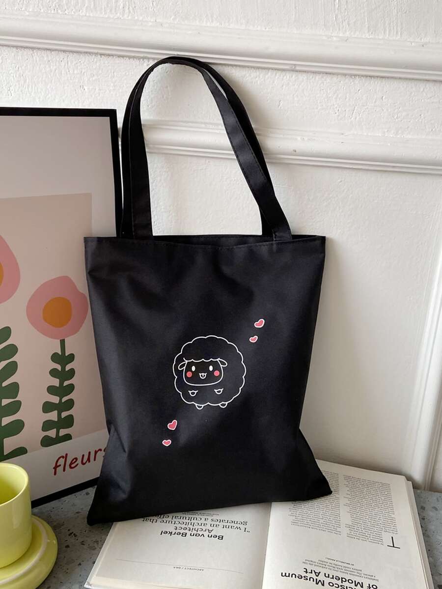 Large Capacity Cartoon Graphic Shopper Bag - Black - View 1