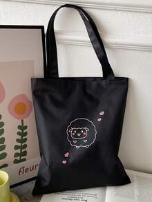 Large Capacity Cartoon Graphic Shopper Bag - Black - View 2