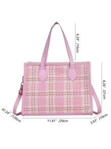 Contrast Binding Plaid Square Bag - Pink - View 3
