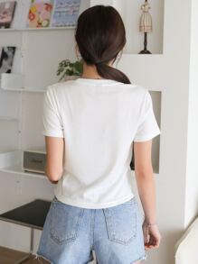 DAZY Camiseta tejida de canalé con parche de bolsillo - Blanco - Ver 2