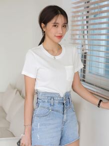 DAZY Camiseta tejida de canalé con parche de bolsillo - Blanco - Ver 3