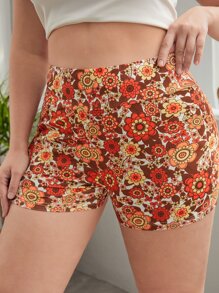 SHEIN Unity Plus Floral Print Cycling Shorts - Multicolor - View 1