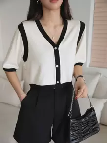 DAZY Nút trang trí tương phản phía trước - trắng - Xem 1