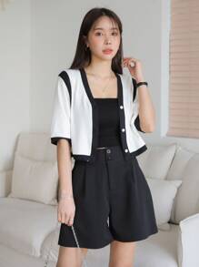 DAZY Nút trang trí tương phản phía trước - trắng - Xem 3