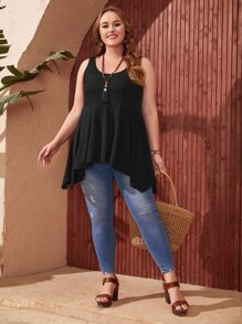 EMERY ROSE 大碼荷葉擺背心上衣 - 黑色 - 查看 4