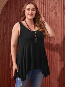 EMERY ROSE 大碼荷葉擺背心上衣 - 黑色 - 查看 5