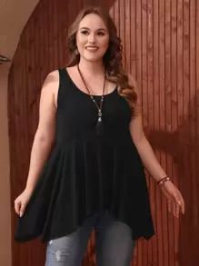 EMERY ROSE 大碼荷葉擺背心上衣 - 黑色 - 查看 1