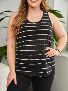 EMERY ROSE Plus Striped Tank Top & Leggings, Summer,Spring/Vacation - Black - View 4
