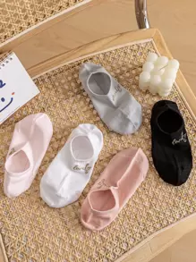 5 đôi/gói tất thêu vàng màu kẹo đáng yêu, thời trang và đa năng, tất đi thuyền thấm mồ hôi cho nữ, tất không lộ, thích hợp sử dụng hàng ngày - Nhiều màu - Xem 2