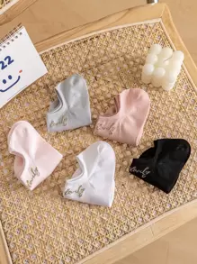 5 đôi/gói tất thêu vàng màu kẹo đáng yêu, thời trang và đa năng, tất đi thuyền thấm mồ hôi cho nữ, tất không lộ, thích hợp sử dụng hàng ngày - Nhiều màu - Xem 3